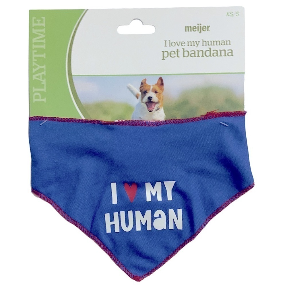 Dog Bandanna I LOVE MY HUMAN Adjustable Tie On Patriotic Blue XS/S